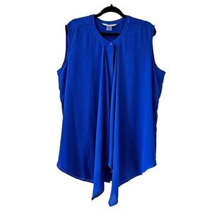 Bianca Nygard Top Womens 2X Blue Sleeveless Button Up Flowy Assymetric Hem Boho